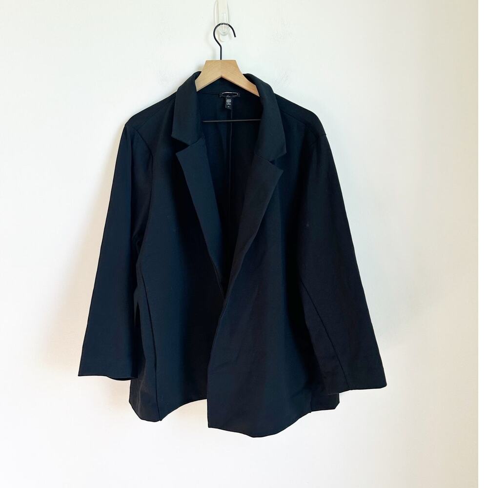 Eileen Fisher Organic Cotton Open Front Notched Blazer Black 3X Plus
